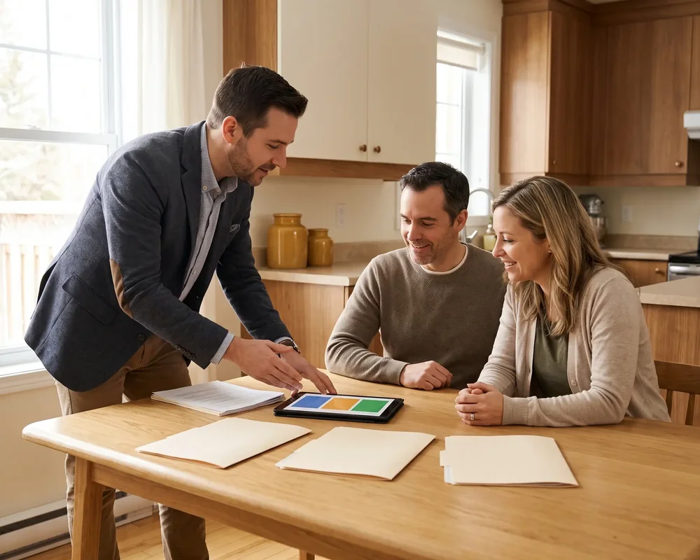 Conseiller qui présente les trois façons de vendre à un couple