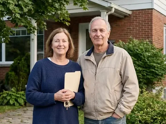 Propriétaires devant leur maison de Laval